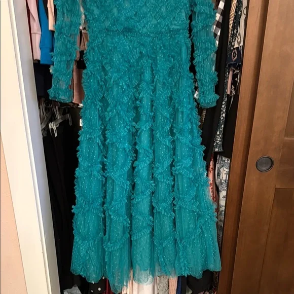 Elegant Teal Ruffle Dress - Picture 2 of 4